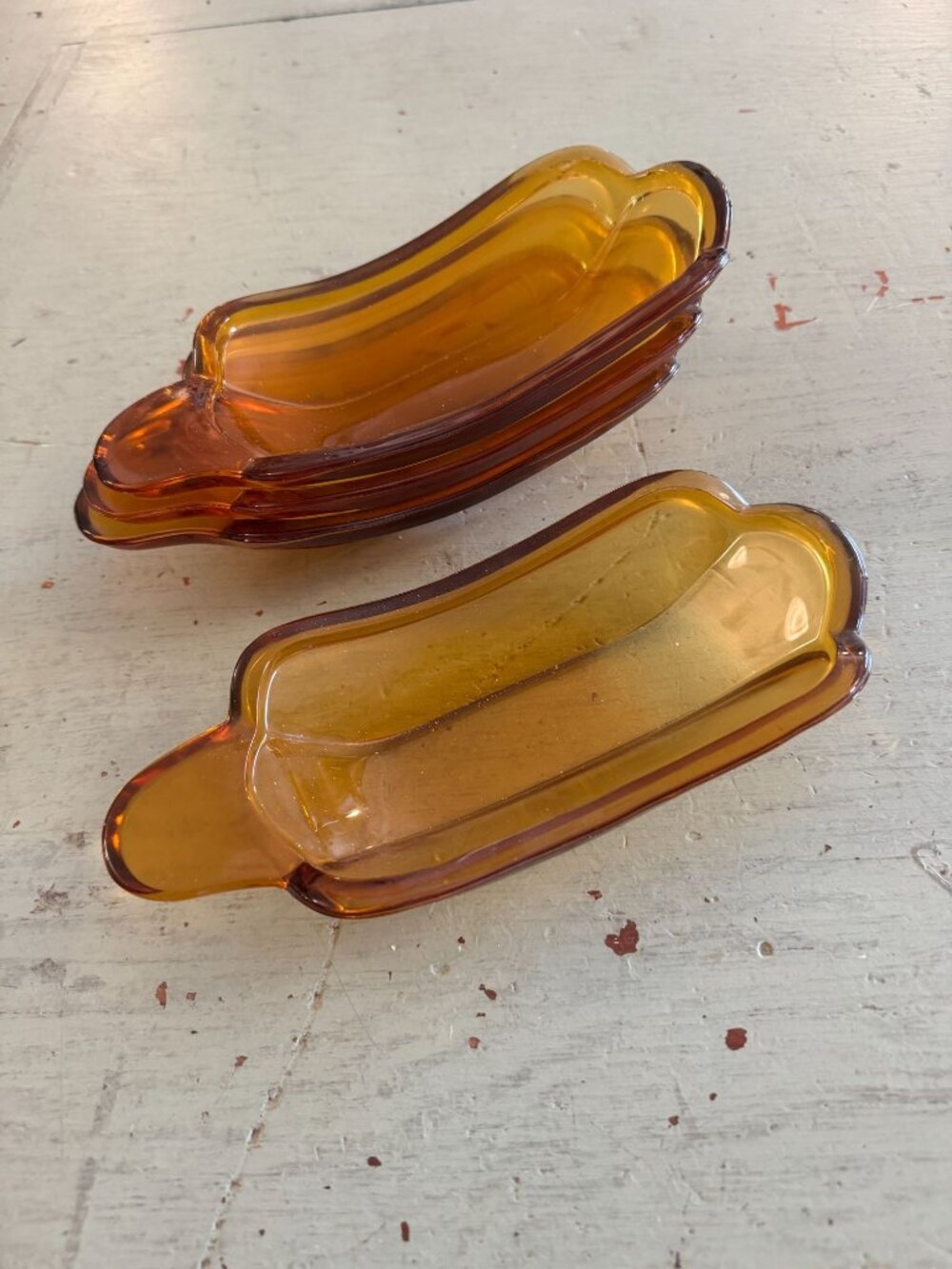 Vintage Amber Glass Banana Split Dishes Set Of 4 Collectible Tableware 1970s